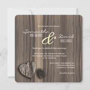 Rustic Wood Two Hearts Wedding Invitation