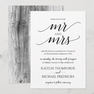 Rustic Wood Typography Wedding Invitations Black