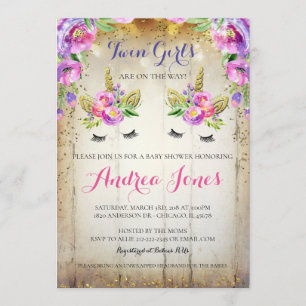 Rustic Wood Unicorn Baby Shower Invite Glitter