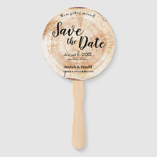 Rustic Wood Unique Wedding Save the date Hand Fan
