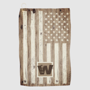 Rustic Wood USA Flag Monogram Golf Towel