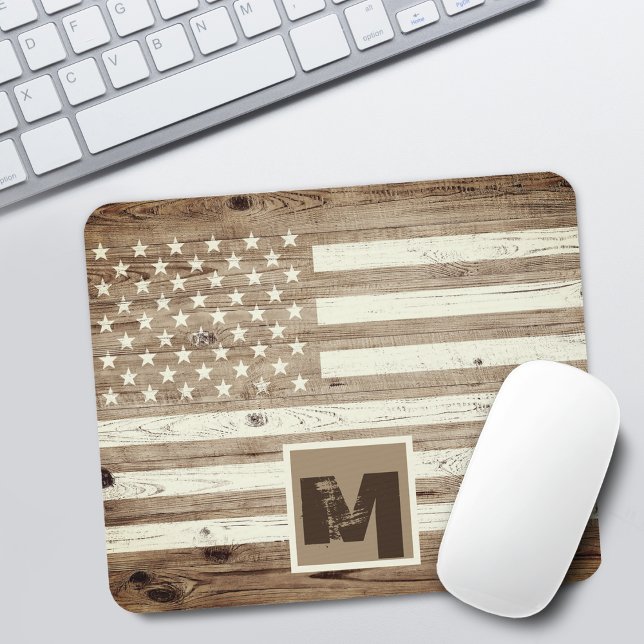 Rustic Wood USA Flag Monogram Mouse Mat (Rustic Wood USA Flag Monogram Mouse Pad)
