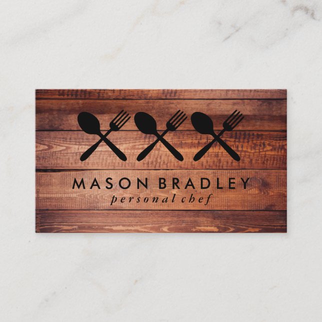 Rustic Wood Utensils Business Card (Front)