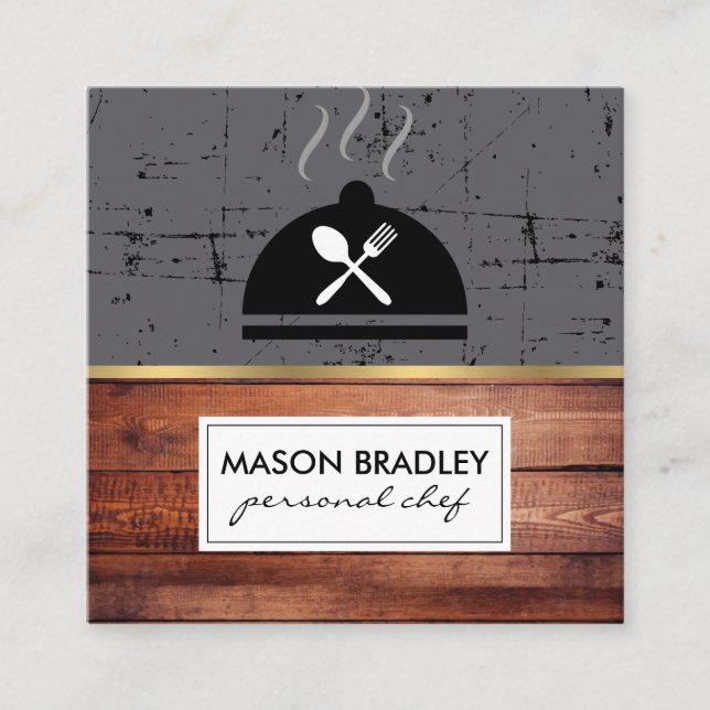 Rustic Wood Utensils Grill Personal Chef Square Business Card (Front)