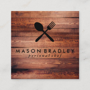 Rustic Wood Utensils Square Business Card