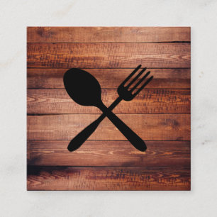 Rustic Wood Utensils Square Business Card