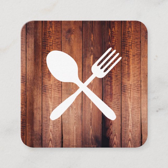 Rustic Wood Utensils Square Business Card (Front)