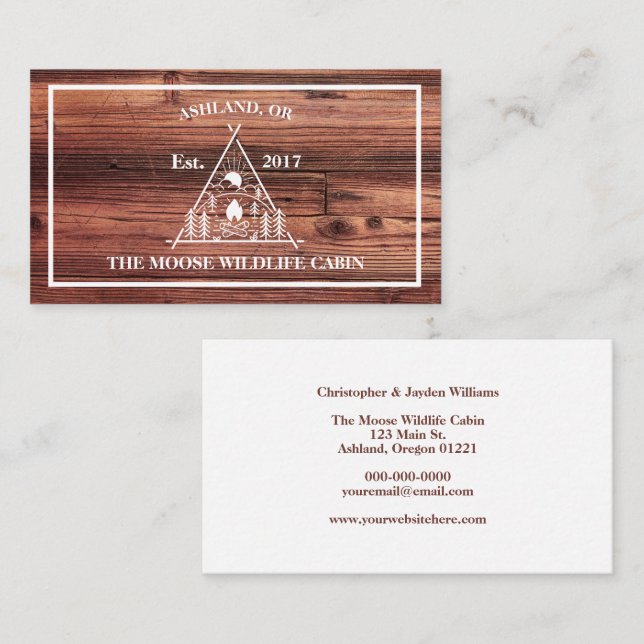 Rustic Wood Vacation Rental Property Cabin Business Card (Front/Back)