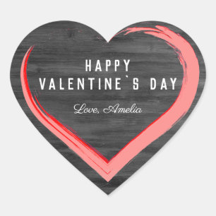 Rustic Wood Valentine`s Day Pink Heart with Name Heart Sticker