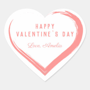 Rustic Wood Valentine`s Day Pink Heart with Name Sticker