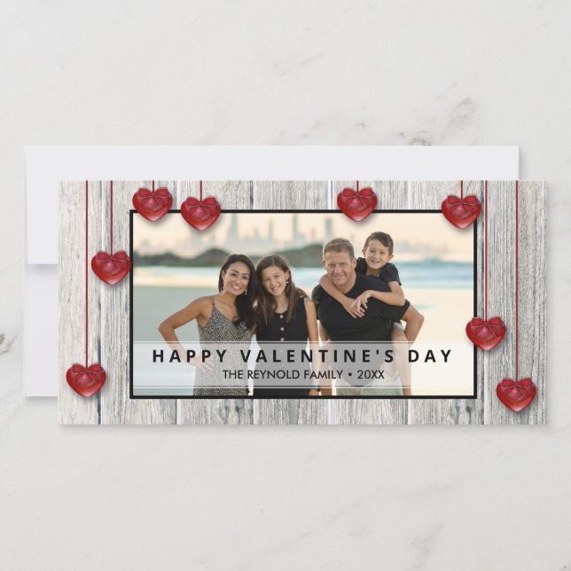 Rustic Wood Valentine's Day LOVE Hearts Photo Card (Front)