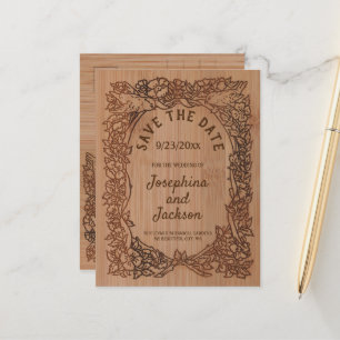 Rustic Wood Vintage Bird Flower Photo Wedding Announcement Postcard