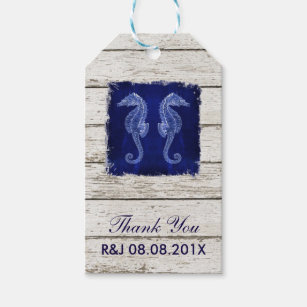 rustic wood vintage blue seahorse wedding favour gift tags