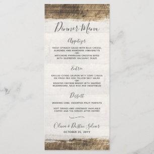 Rustic Wood Vintage Country Custom Wedding Menu