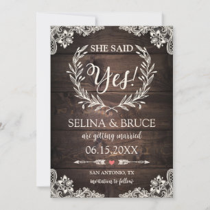 Rustic Wood Vintage Lace Save the Date Card