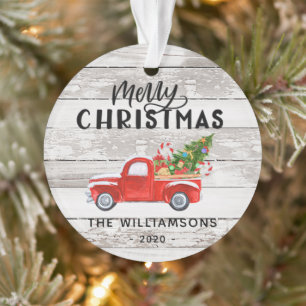 Rustic Wood Vintage Red Truck Custom Christmas Ornament