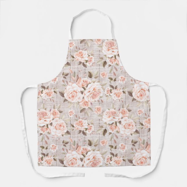 Rustic Wood & Vintage Roses Romantic Shabby Chic Apron (Front)