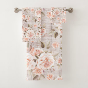 Rustic Wood & Vintage Roses Romantic Shabby Chic Bath Towel Set