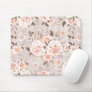 Rustic Wood & Vintage Roses Romantic Shabby Chic Mouse Mat