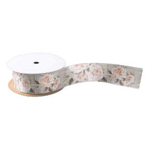 Rustic Wood & Vintage Roses Romantic Shabby Chic Satin Ribbon