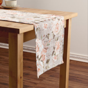 Rustic Wood & Vintage Roses Romantic Shabby Chic Short Table Runner