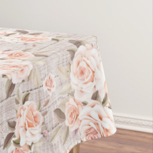 Rustic Wood & Vintage Roses Romantic Shabby Chic Tablecloth