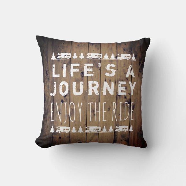 Rustic Wood Vintage RV Camper Wanderlust Quote Cushion (Front)