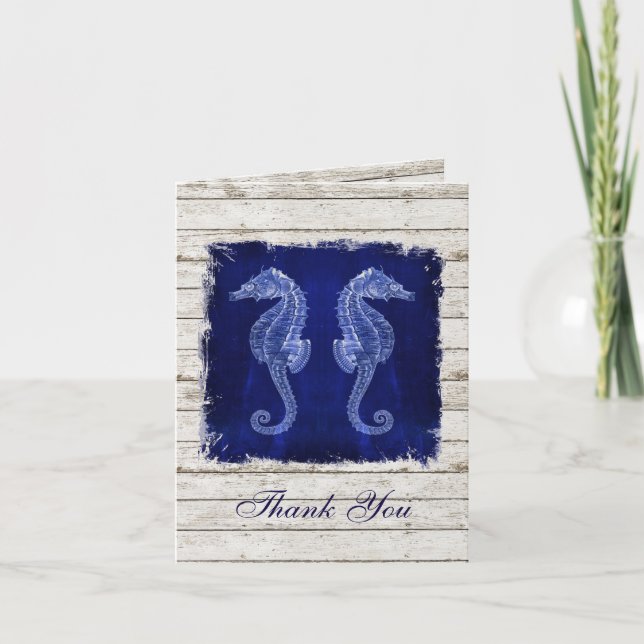 rustic wood vintage seahorse wedding thank you (Front)