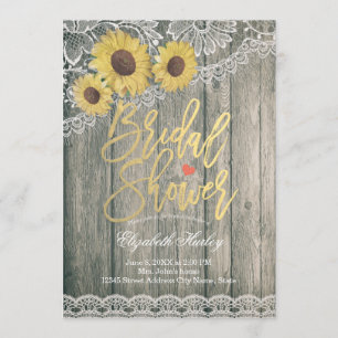 Rustic Wood Vintage Sunflowers Lace Bridal Shower Invitation