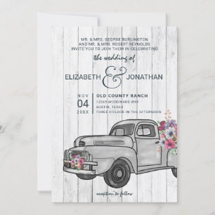 Rustic Wood Vintage Truck Boho Wedding Invitation