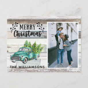 Rustic Wood Vintage Truck Script  Christmas Photo Holiday Postcard