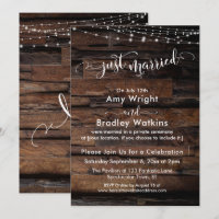 Rustic Wood w/ Lights, Just Married Calligraphy