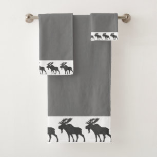Rustic Wood Walking Moose Grey Bath Towel Set