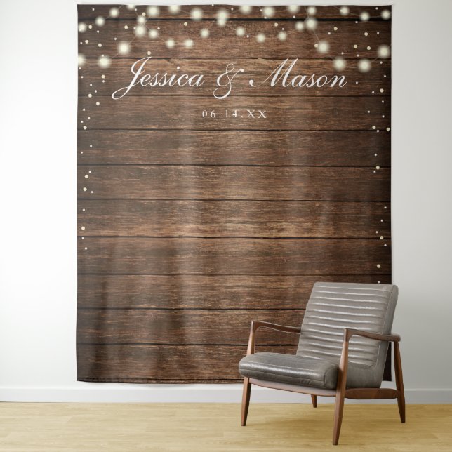 Rustic Wood Wall Backdrop - Wedding Photo Backdrop Tapestry (In Situ)