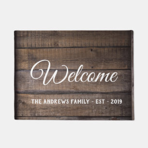 Rustic Wood Warm Welcome Calligraphy Doormat