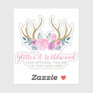 Rustic Wood & Watercolor Floral Antlers Boho Logo