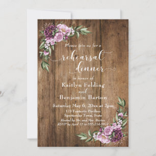 Rustic Wood & Watercolor Flowers Rehearsal Dinner Invitation