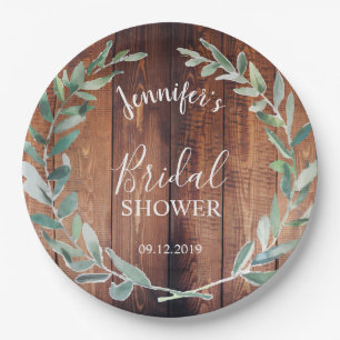 Rustic wood watercolor leaves Bridal shower Paper Plate