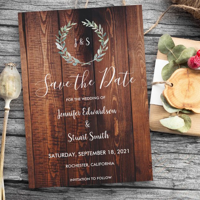 Rustic wood watercolor leaves Save the Dates Magnetic Invitation (Creator Uploaded)