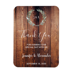 Rustic wood watercolor leaves Thank you wedding Magnet