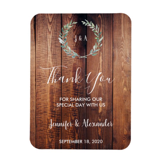 Rustic wood watercolor leaves Thank you wedding Magnet (Vertical)