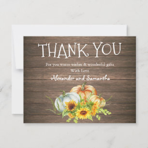 Rustic Wood Watercolor Pumpkin Fall Thank You Card