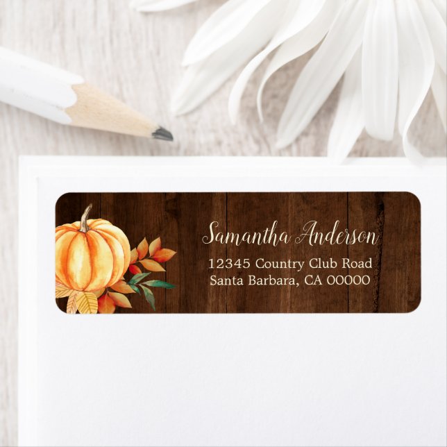 Rustic Wood Watercolor Pumpkin Orange Fall Leaves (Insitu)