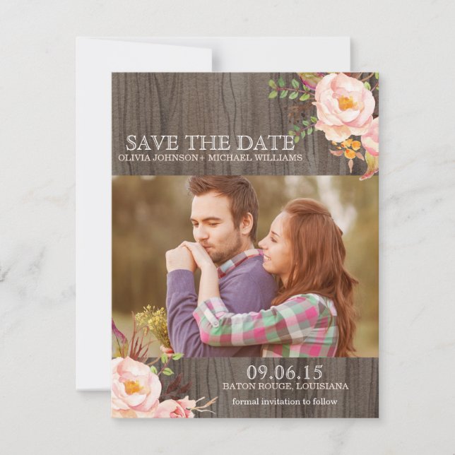 Rustic Wood Watercolor Save the Date Announcements (Front)