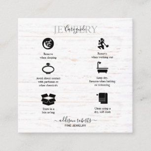 Rustic Wood Watercolor Sunflower Jewellery Care  Square Business Card