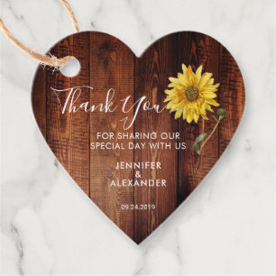 Rustic wood watercolor sunflower wedding thank you favour tags