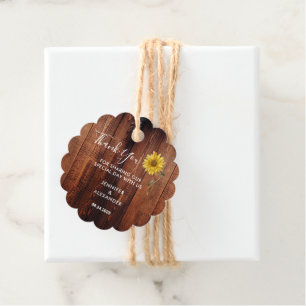 Rustic wood watercolor sunflower wedding thank you favour tags