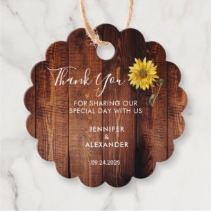 Rustic wood watercolor sunflower wedding thank you favour tags