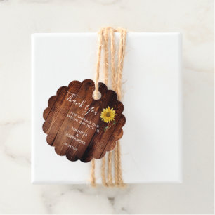 Rustic wood watercolor sunflower wedding thank you favour tags