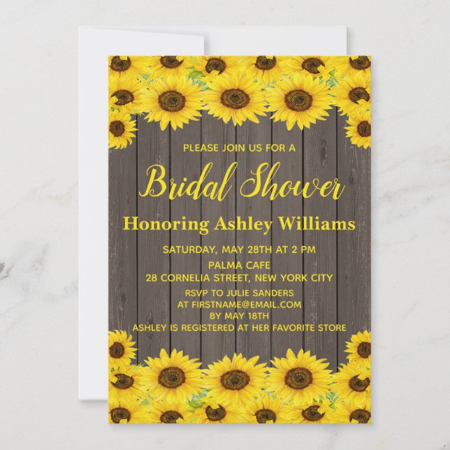 Rustic Wood Watercolor Sunflowers Bridal Shower Invitation (Front)